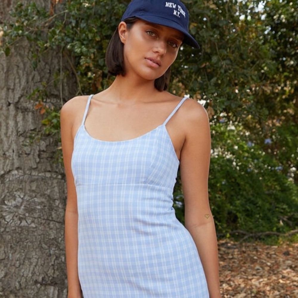 Blue Checkered Mini Dress